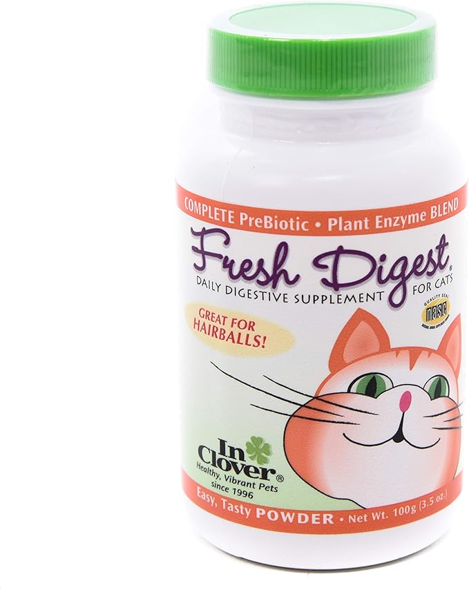 Fresh Digest Daily Digestive Aid and Immune Support Supplement for Cats, Natural Prebiotic and Enzyme Powder for Healthy Stools, Hairball Control, Stop Litterbox Odor, Works Fast 100g/3.5oz