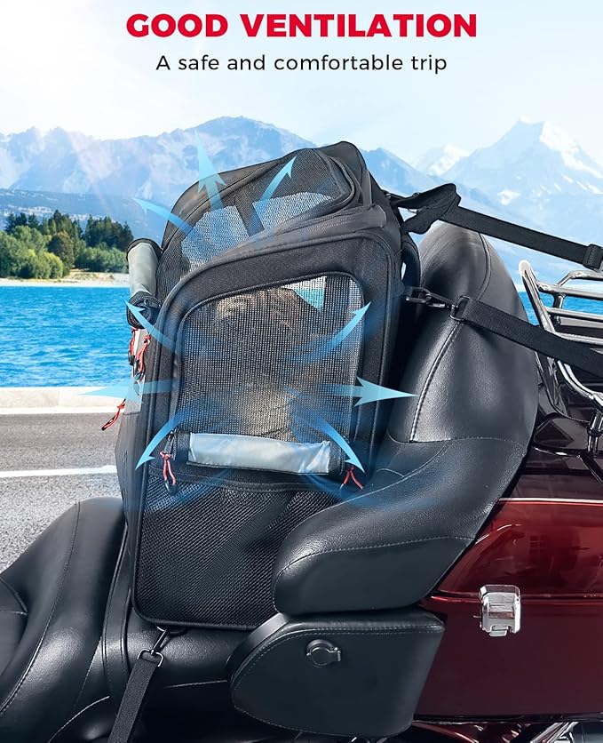 KEMIMOTO Motorcycle Dog Cat Carrier Bags Upgraded for Less Than 20 lbs Pets Carriers Portable Capacity Folding Backpack for Street Glide Road King with Passenger Seat Touring Trike Models Can AMS