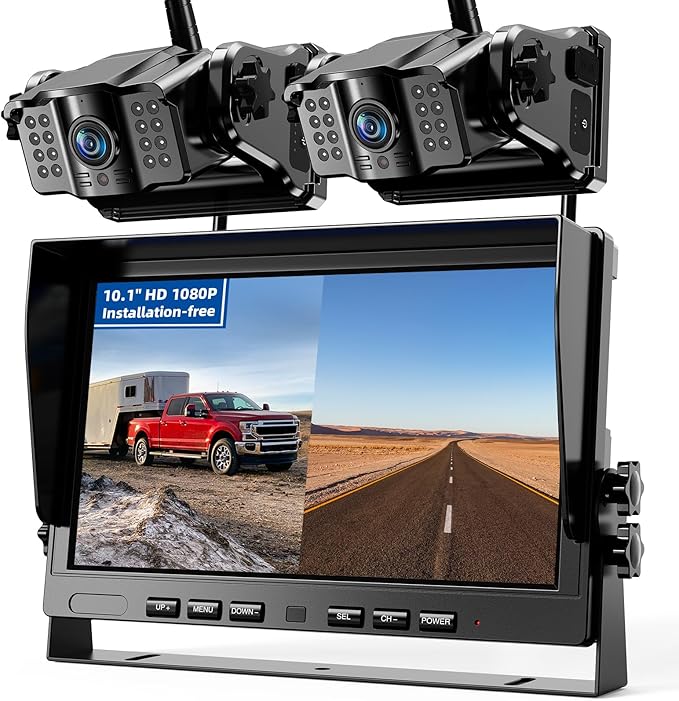 eRapta 2 Wireless Backup Camera Magnetic: 10.1" IPS DVR Monitor, Install-Free RV Backup Camera with Infrared Night Vision, Built-in 9600mAh Battery for Trailer/RV/Truck/Horse Trailer/Tractor ACT1002