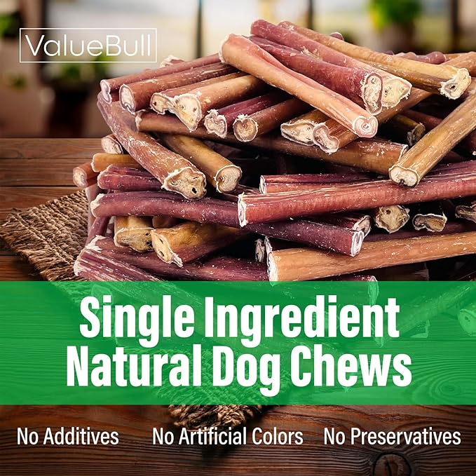 ValueBull Bully Sticks for Large Dogs, Jumbo 6 Inch, 100 Count Bulk Pack - All Natural, Grass Fed, Single Ingredient, Long Lasting Dog Treats for Aggressive Chewers