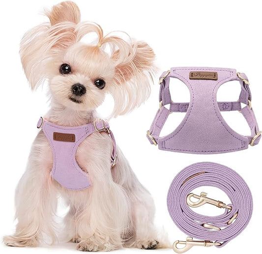 Puppytie No Pull XXS Puppy Harness with Multifunction Dog Leash,Soft Adjustable No Choke Escape Proof Pet Harness Vest,Light Purple,XXS