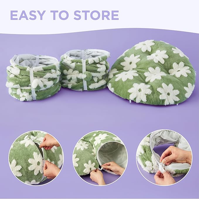 Lesure Large Cat Tunnel Bed - Cute Donut Bed for Indoor Cats with Washable Circle Cushion, Round Pet Peekaboo Cave Toy for Multi Kitten/Puppy/Rabbit, Large Green
