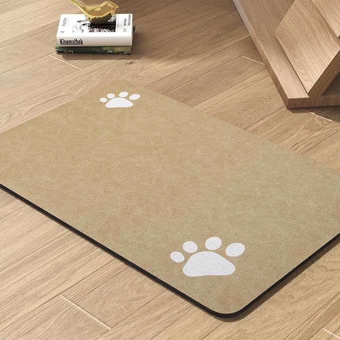 Pet Feeding Mat-Absorbent Dog Mat for Food and Water Bowl-No Stains Quick Dry Water Dispenser Mat-Dog Accessories Pet Supplies-Bowl for Messy Drinkers（Beige,12"x19"