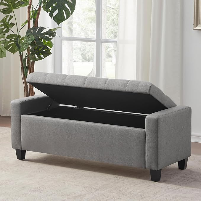 Ottoman with Storage, 48.8" Fabric Storage Ottoman Bench with Hinge, Bedroom Bench, Upholstered Benches with Seating for Living Room, Entryway (Grey)