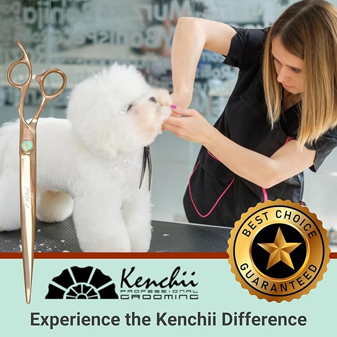Kenchii Rose Dog Grooming Scissors, 9 Inch Straight Shears, Dog Scissors for Grooming, Ergonomic Design for Comfort and Precision, Heavy Duty, Durable and Sharp
