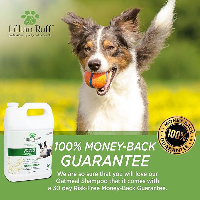 Lillian Ruff Calming Oatmeal Pet Shampoo for Dry Skin & Itch Relief with Aloe & Hydrating Essential Oils - Replenish Moisture & Deodorize - Tearless Dog Shampoo for Normal/Sensitive Skin (Gallon)