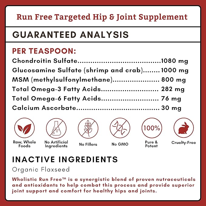 Wholistic Pet Organics Joint Supplement for Dogs - 4 Oz - Daily Dog Hip and Joint Supplement with Glucosamine Chondroitin & MSM to Support Mobility - All Breeds & Ages - Organic Glucosamine for Dogs