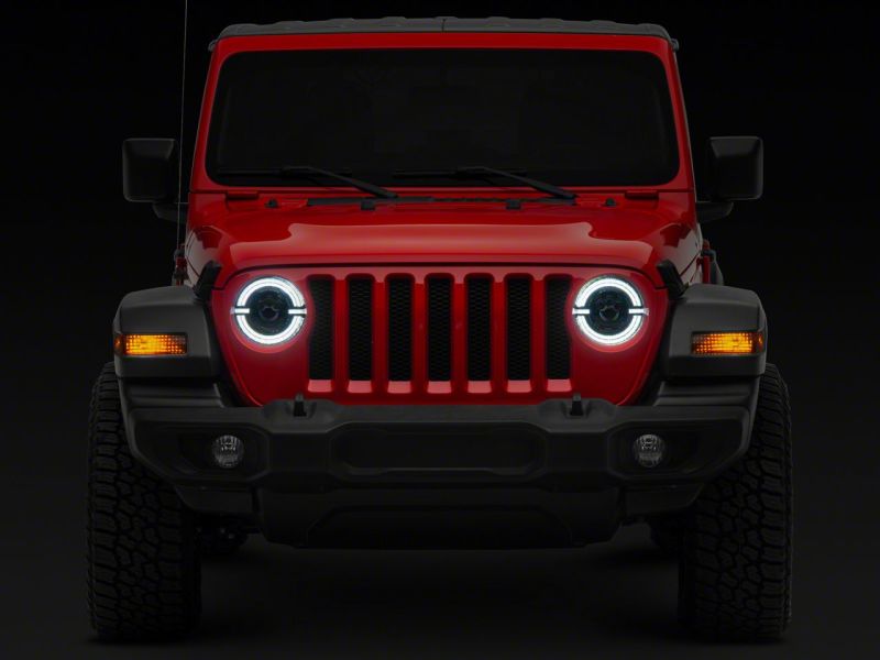 Raxiom 18-23 Jeep Wrangler JL Axial Series 9-In LED Angel Eye Headlights- Black Housing (Clear Lens)