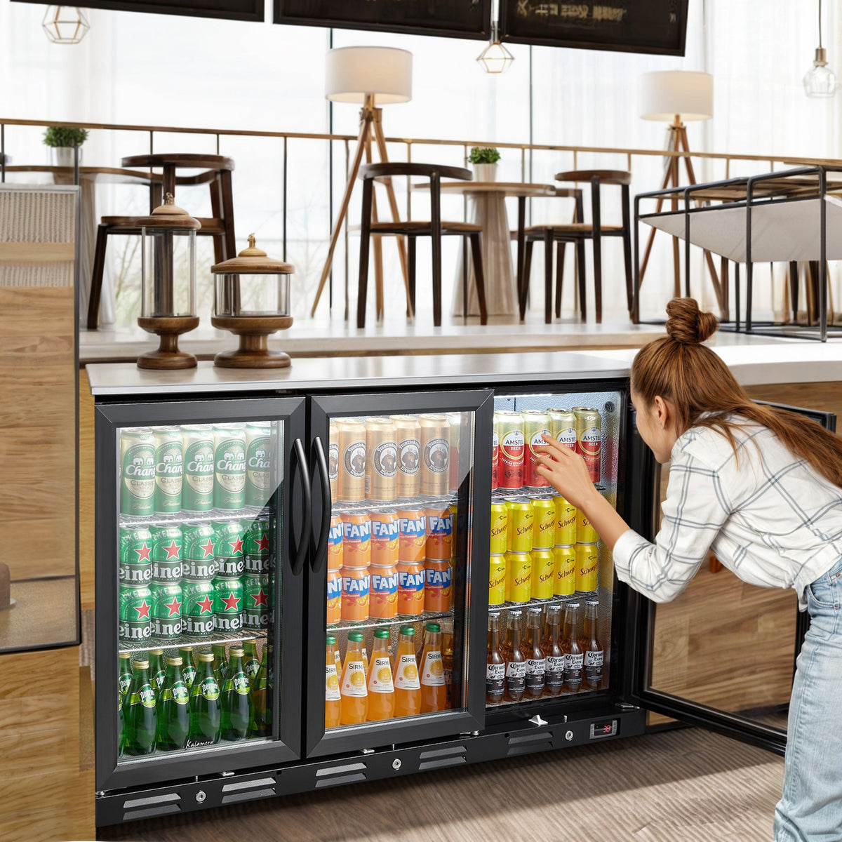 Kalamera three-door 11.2cu.ft back bar undercounter commercial beverage cooler