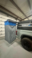 Load image into Gallery viewer, Ultimate Camp Shower Set: Hard Case Shower/Bathroom Awning + 90 Degree Swing Out