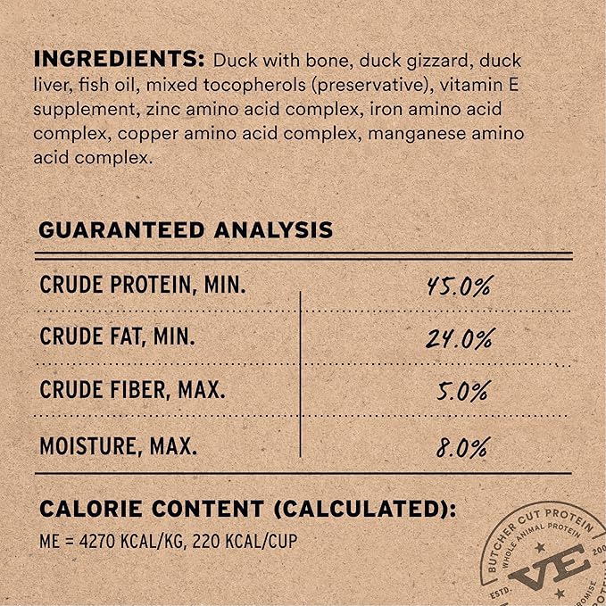 Vital Essentials Freeze-Dried Raw Duck Meal or Mixer Dog Food Crunchy Mini Nibs, 14 oz