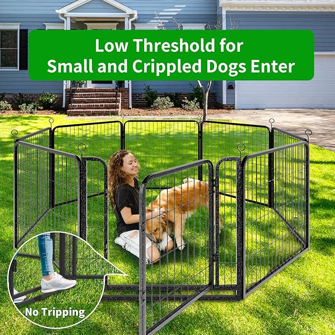 Dog Playpen Outdoor Extra Wide 16 Piece Panels Heavy Duty Dog Fence 24" Height Anti-Rust with Doors Portable for RV Camping Yard, Total 29FT, 68 Sq.ft, Snowy Black