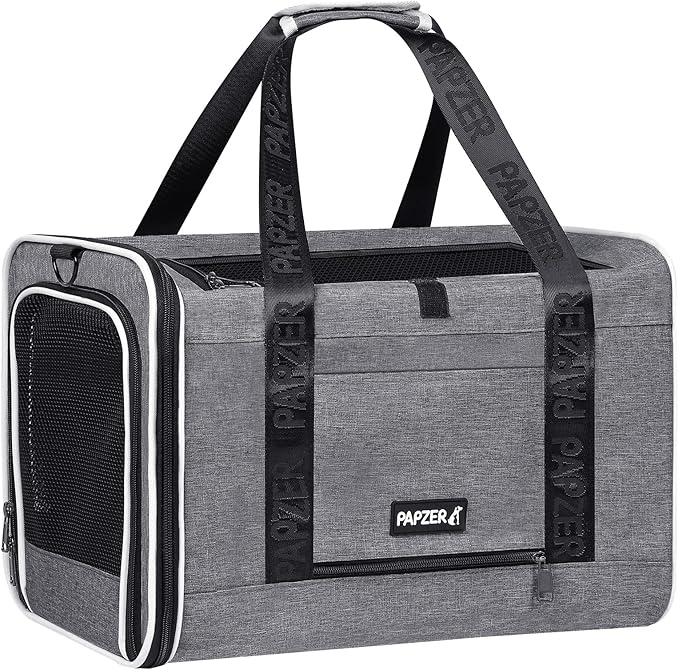 Top Loading Medium Cat Carrier with Privacy Curtain, Delta Approved TSA Pet Travel Crate Suitcase Luggage Sleeve, Soft-Sided Dog Kennel Bag 18x11x11 United Airline Approved Under Seat Grey