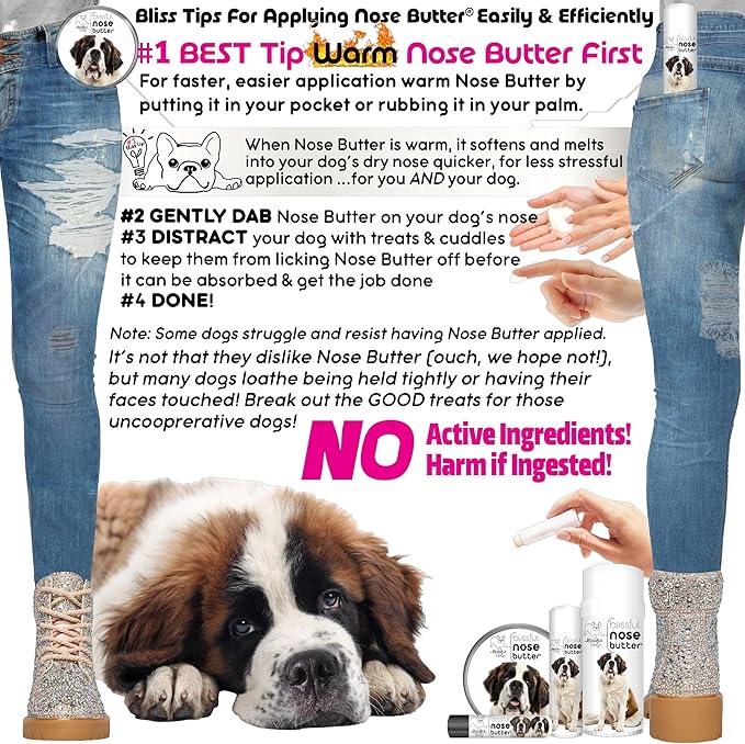 The Blissful Dog Saint Bernard Nose Butter for Dry, Cracked Skin, Lick-Safe Dog Nose Balm with Moisturizing Shea Butter, Almond, Olive, and Essential Oils, Pet Supplies, Uncented, 0.15 oz.