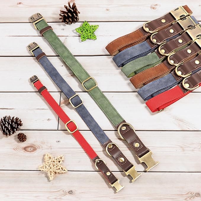 Didog Soft PU Leather Dog Collars for Small Dogs,Classic Adjustable Dog Collars with Quick Release Metal Buckle,Easy Clean and Comfortable with Nylon Lining,Denim Blue,S Neck 10-15"