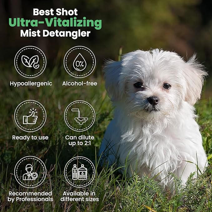 Best Shot Ultra-Vitalizing Mist Detangler and Conditioner with Pet Coat Release Technology, Moisturizing Conditioner for Dogs, Cats, and Horses, Hypoallergenic, 32 Oz.