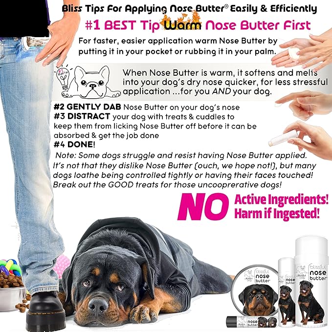 The Blissful Dog Rottweiler Nose Butter for Dry, Cracked Skin, Lick-Safe Dog Nose Balm with Moisturizing Shea Butter, Almond, Olive, and Essential Oils, Pet Supplies, Uncented, 1 oz.