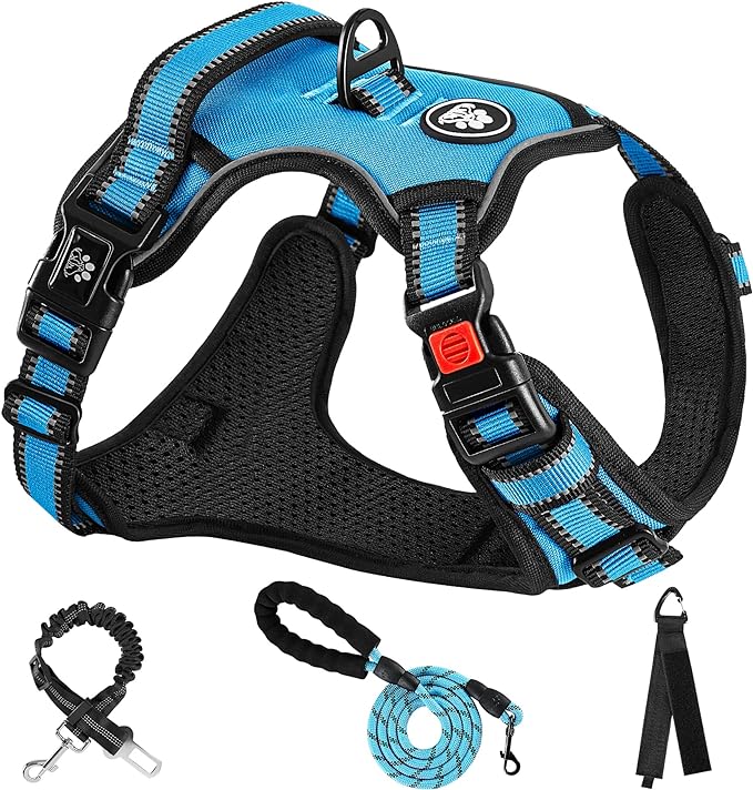 NESTROAD No Pull Dog Harness,Adjustable Oxford Dog Vest Harness with Leash,Reflective No-Choke Pet Harness with Easy Control Soft Handle for Large Dogs(X-Large,Blue)