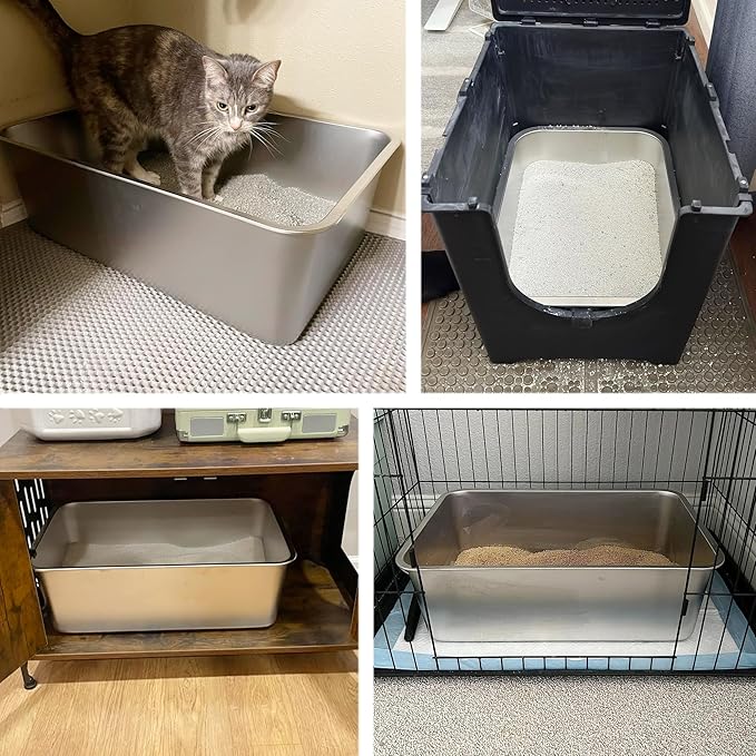 Stainless Steel Litter Box,XXL Metal Cat Litter Box for Big Cats 8IN Deep, Cat LitterBox High Sided Pet Toilet Easy to Clean,Cats Litter Pan for Adult Cats,Non Stick, No Smell