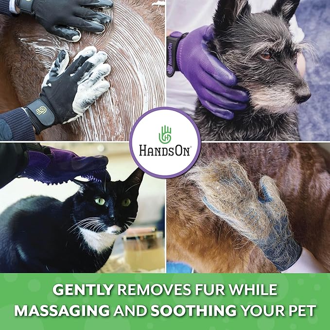 H HANDSON Pet Grooming Gloves - Patented #1 Ranked, Award Winning Shedding, Bathing, & Hair Remover Gloves - Gentle Brush for Cats, Dogs, and Horses (Grey, X-Large)