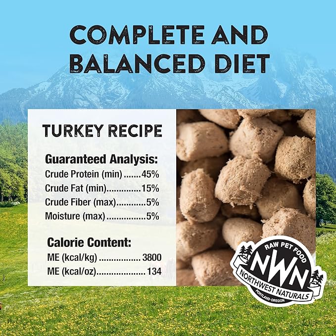 Northwest Naturals Freeze-Dried Turkey Cat & Kitten Food – Bite-Sized Nibbles – Healthy, Limited, Human-Grade Ingredients, All-Natural, High-Protein Raw Diet – Complete & Balanced, Made in USA, 11 oz