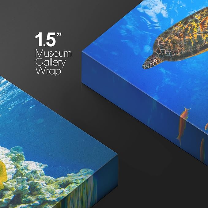 wall26 Canvas Print Wall Art Vibrant Neon Underwater Turtle, Reef & Fish Nature Animals Photography Realism Rustic Scenic Landscape Wilderness Colorful for Living Room, Bedroom, Office - 24"x36"