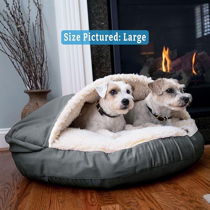 Snoozer Luxury Cozy Cave Dog Bed - Indoor Dog Bed with Cover Cave, Covered Calming Burrow for Medium & Large Sized Pets with Blanket Attached, Enclosed, Washable - XL, Anthracite