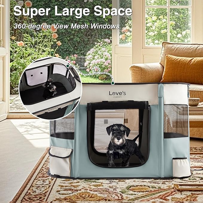 Love's cabin Pet Puppy Dog Playpen, Medium Dog Tent Crates Cage Indoor/Outdoor, Portable Exercise Playpen for Cat, Foldable Pop Up Dog Kennel Playpen with Carring Case (M, Gray Green)