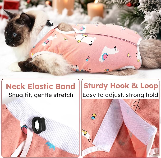 Cat Recovery Suit for Spay Abdominal Wounds, Breathable Cat Onesie for Cats After Surgery Female, Kitten Surgical Recovery Suit Female Cone of Shame Alternative for Cats Anti Licking