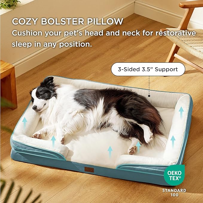 Bedsure Orthopedic Dog Beds Large Sized Dog - Washable Large Dog Cat Bed Waterproof, Comfort Dogs Couch Sofa with Washable Removable Cover, Pet Bed with Nonskid Bottom, Dune Haze Blue, 35"
