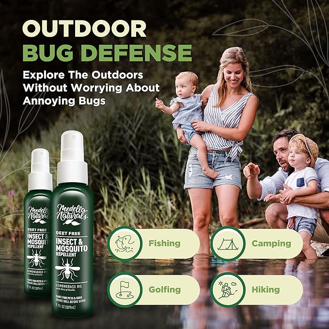 Deet-Free Insect & Mosquito Repellent 8oz – Nice Smelling Insect Repellent with Lemongrass Oil Safe for Pets and Kids – Bug Spray Against Mosquitoes, Gnats, Black Flies, No-See-ums, and Other Insect