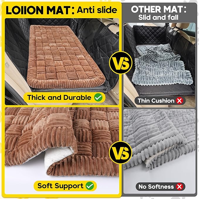 Dog Car Bed Mat, Non-Slip Backseat Extender Pet Blanket, Plaid Dog Bed for Trucks, Sedans & Large SUVs, Chew-Resistant Travel Pad for Dogs, Easy Clean & Scratch-Proof & Comfort（56"x28.7" Brown
