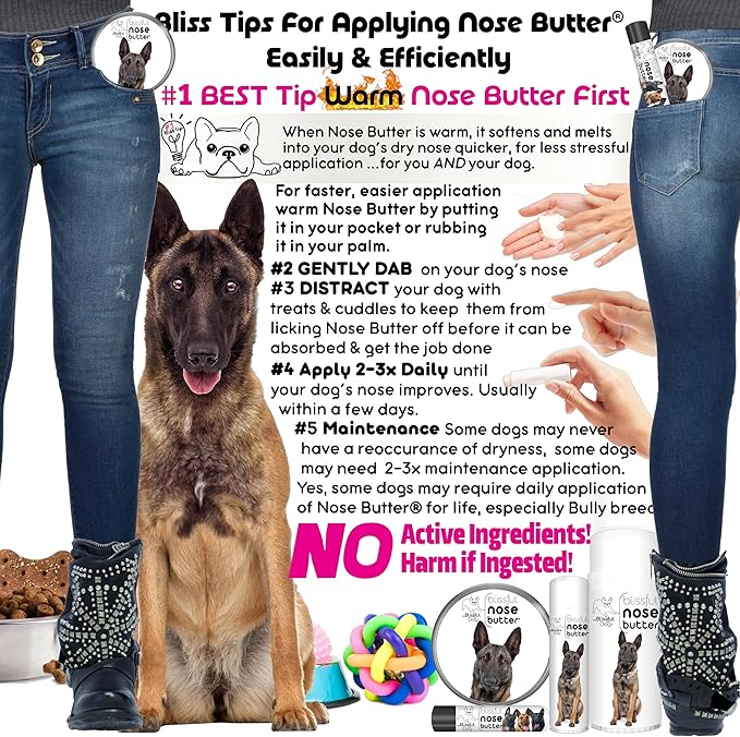 The Blissful Dog Belgian Malinois Nose Butter for Dry, Cracked Skin, Lick-Safe Dog Nose Balm with Moisturizing Shea Butter, Almond, Olive, and Essential Oils, Pet Supplies, Uncented, 1 oz.
