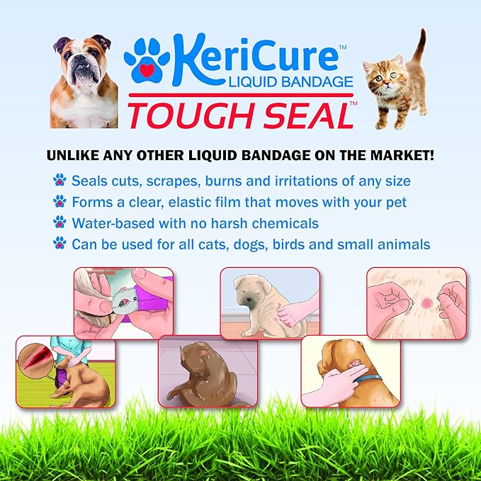 Tough Seal Pet Liquid Bandage Spray for Dogs & Cats - 2oz Calming Wound Care Protection, Protects Cuts and Scratches - Safe if Licked, String-Free Dog Wound Spray