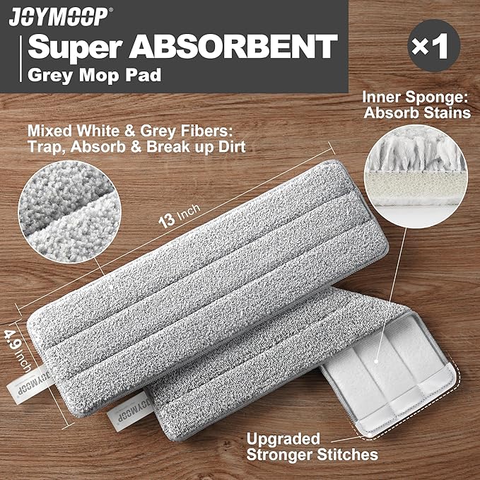 JOYMOOP Hands-Free Self-Cleaning Microfiber Mop and Bucket with Wringer Set for Home, Mops for Floor Cleaning and Wall Cleaner, Hardwood, Tile, Laminate, Vinyl Floors, Smooth Walls, and Glass Windows