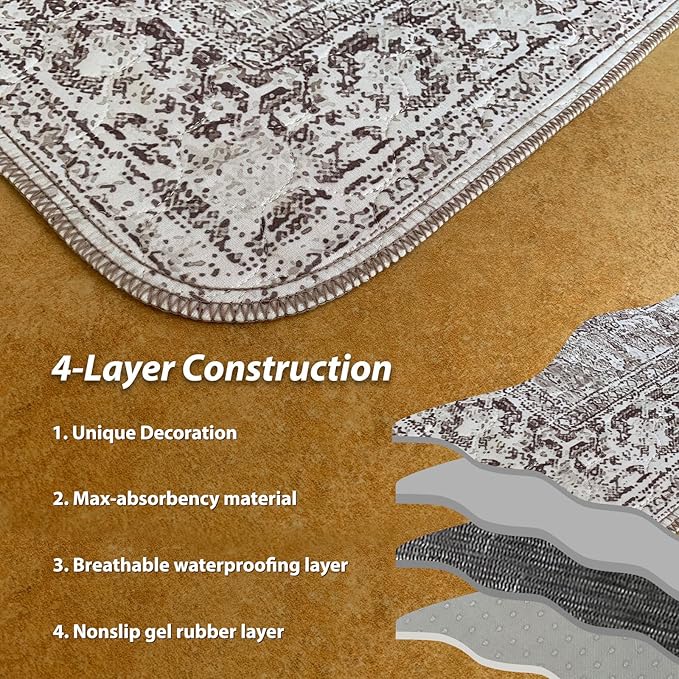 nunubaby 4PACK Washable Pee Pads for Dogs, Stylish, Non-Slip and Leak-Proof Pee Pads. Reusable Potty Pads for Dogs for Crates and Floors.(Brown/Geo, 24" x48")