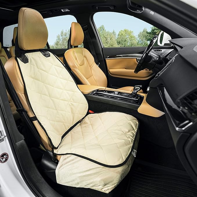 Plush Paws Products Premium Bucket Car Seat Protector | Diamond Stitching | Washable & Waterproof Front Seat Dog Cover Car, Truck, & SUV | Nonslip, Tear Resistant Pet Passenger Seat Cover | Tan