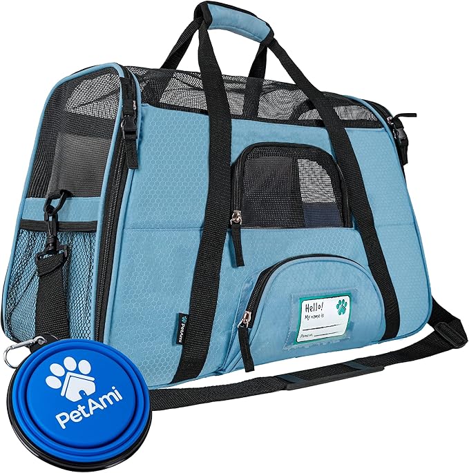 PetAmi Airline Approved Pet Carrier for Cat, Soft Sided Dog Carrier for Small Dogs, Cat Travel Supplies Accessories for Indoor Cats, Ventilated Pet Carrying Bag Medium Large Kitten Puppy, Large Blue