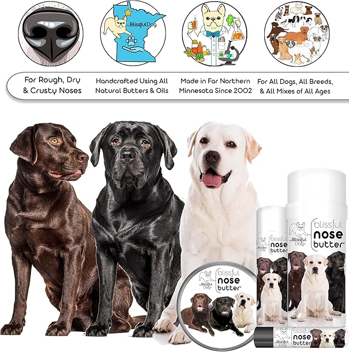 The Blissful Dog Labrador Retriever Nose Butter, Versatile Dog Nose Balm for Dry Nose, Handcrafted Nose Moisturizer, Easy-to-Apply Dog Essentials, Unscented, 8 oz.