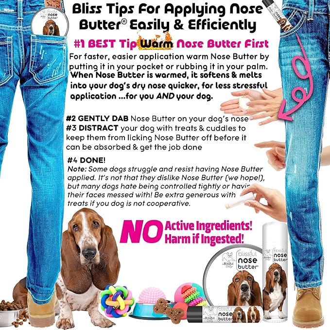 The Blissful Dog Basset Hound Nose Butter for Dry, Cracked Skin, Lick-Safe Dog Nose Balm with Moisturizing Shea Butter, Almond, Olive, and Essential Oils, Pet Supplies, Uncented, 2 oz.