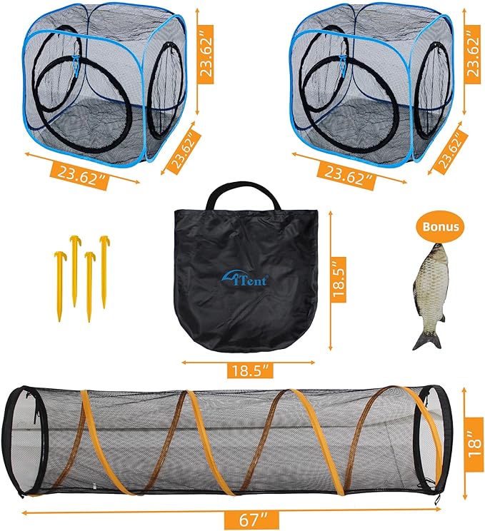 Pet Play Tunnel + Cube(with Three Ways) for Indoor and Outdoor, Kitty Play House, Cat Enclosures, Collapsible Cat Tent, Cage, Kitten Toys Easy to Connect with Kitty Tent（2 Cubes + Run Tunnel）