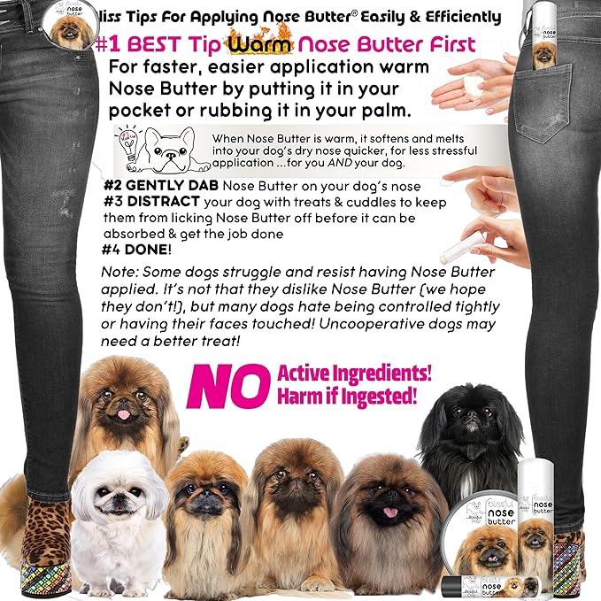 The Blissful Dog Pekingese Nose Butter for Dry, Cracked Skin, Lick-Safe Dog Nose Balm with Moisturizing Shea Butter, Almond, Olive, and Essential Oils, Pet Supplies, Uncented, 8 oz.