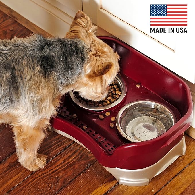 Neater Pet Brands Neater Feeder Deluxe Mess Proof Dog Bowls Elevated for Small Dogs Under 19 lbs, Made in USA, No Spill Raised Dog Food Bowl Stand Feeding Station, Food and Water Bowl Set, Cranberry