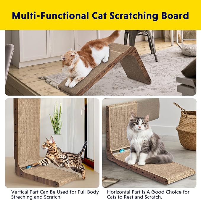Cat Scratcher with Cat Toys Ball Track, Build-in Ball, L-Shaped Scratcher, Cardboard Lounge Bed, Stable and Durable, Furniture Protector, Reversible
