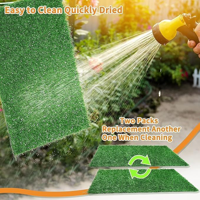 LOOBANI Dog Grass Pee Pads, 2 Pack Artificial Grass Pads for Potty Tray, Fake Grass for Dogs to Pee On, Outdoor Indoor Pee Grass for Dog Potty (18 * 23 inch)