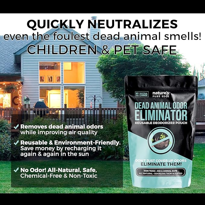 Dead Animal Smell Eliminator Pouch – Fragrance-Free, Reusable Deodorizer for Attic, Wall, Crawlspaces. Removes Decay Odor, Pet & Kid Safe, Extra Large, Covers Up to 375 Sq Ft.