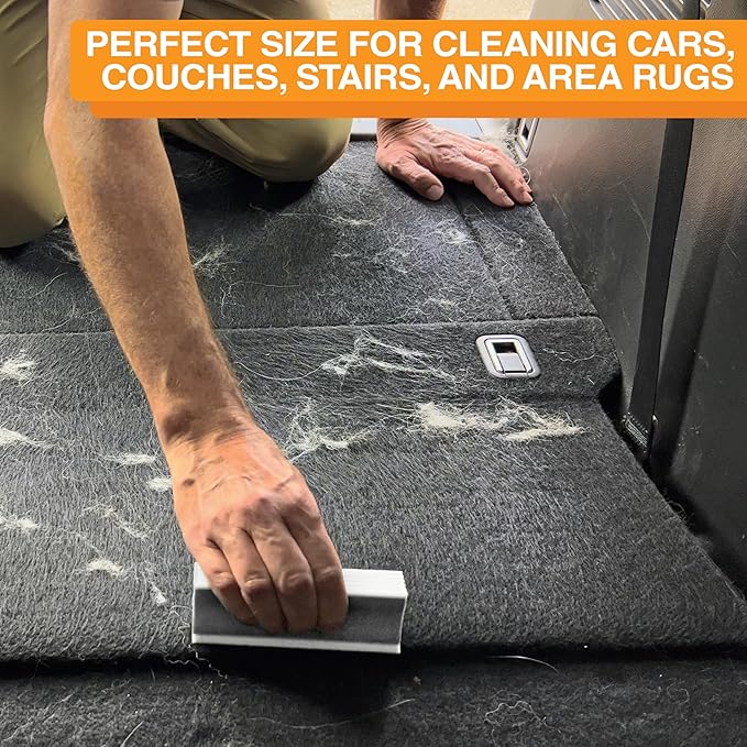 FurDozer X3 PRO Pet Hair Remover & Auto Detailing Tool - Cat & Dog Hair Remover for Carpets, Car Interiors, Couches, Bedding, & Furniture - Reusable Pet Hair Removal Tool for Dog Fur & Lint, 5", Grey