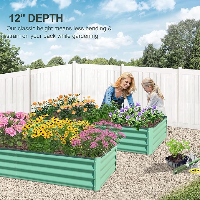 Domi Galvanized Raised Garden Bed, 6x3x1Ft Thickening Metal Planter Box for Vegetables Bottomless for Backyard Outdoor, 1" Deep w/ 128 Gallon Capacity - Green