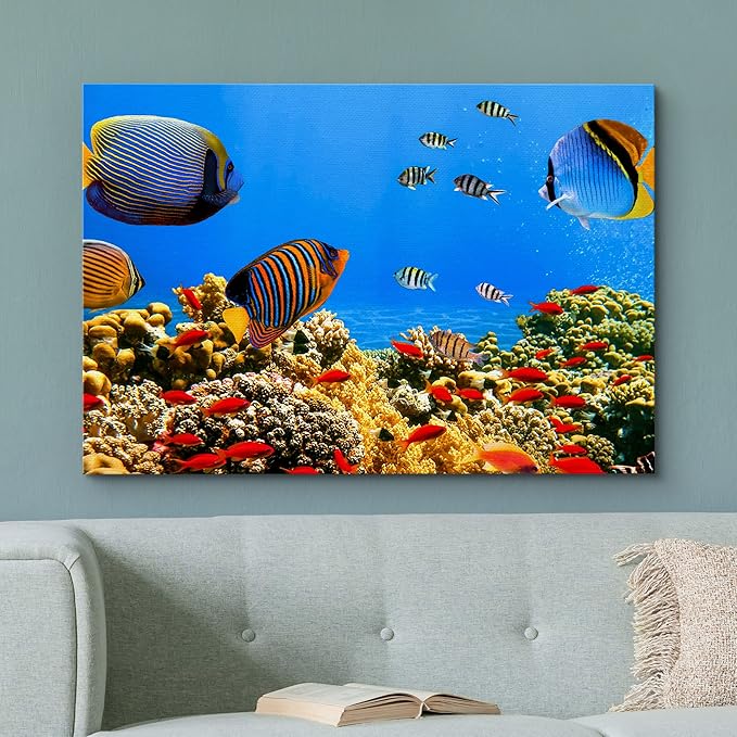 wall26 Canvas Print Wall Art Tropical Island Underwater Fish Red Anemone Nature Animals Photography Realism Rustic Scenic Landscape Wilderness Colorful for Living Room, Bedroom, Office - 16"x24"
