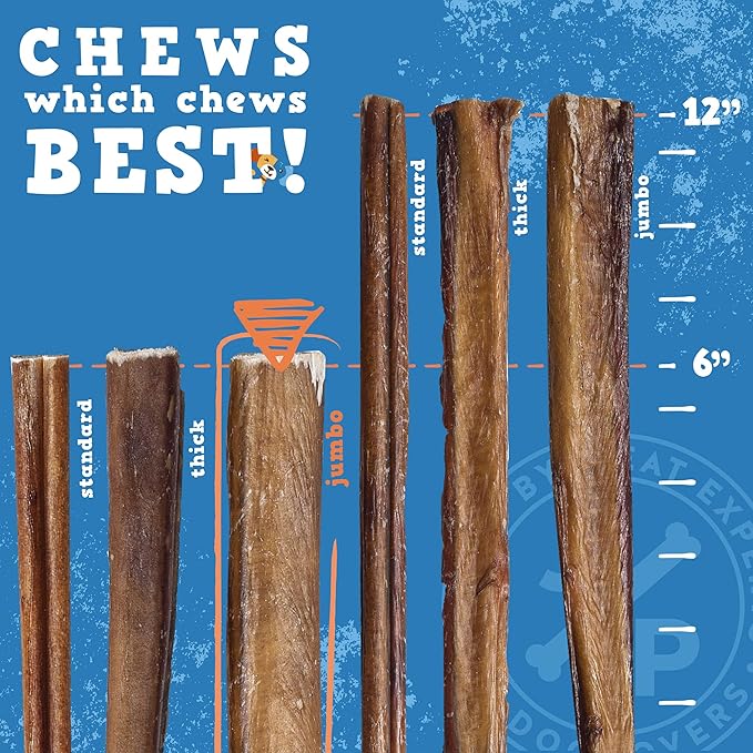 Jack&Pup 6-inch Jumbo Bully Sticks (6 Pack) Single Ingredient, Extra Thick Pizzle Sticks for Dogs | Longest Lasting Bully Sticks for Medium to Large Dogs
